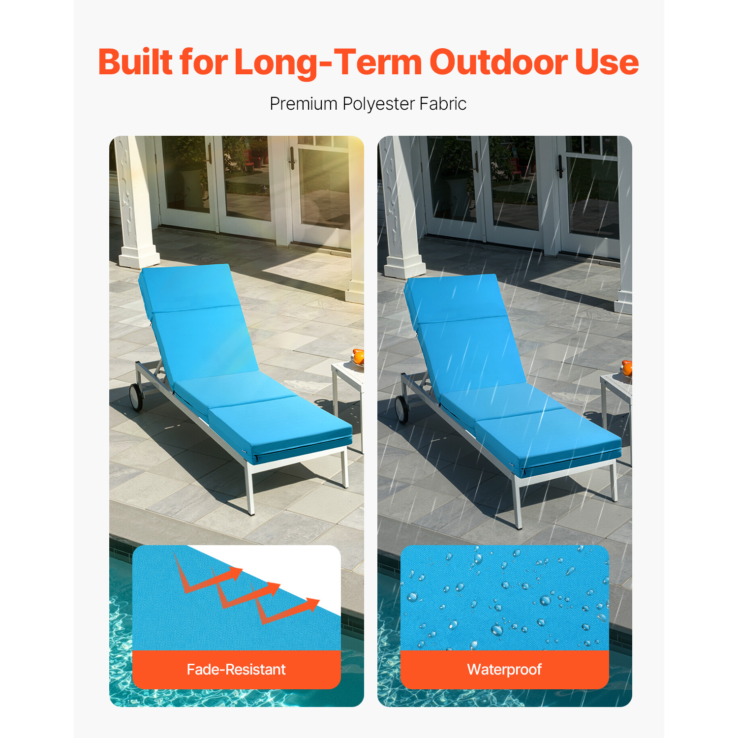 Set Of 2 Waterproof Outdoor Chaise Lounge Cushions Thick_voghion.com
